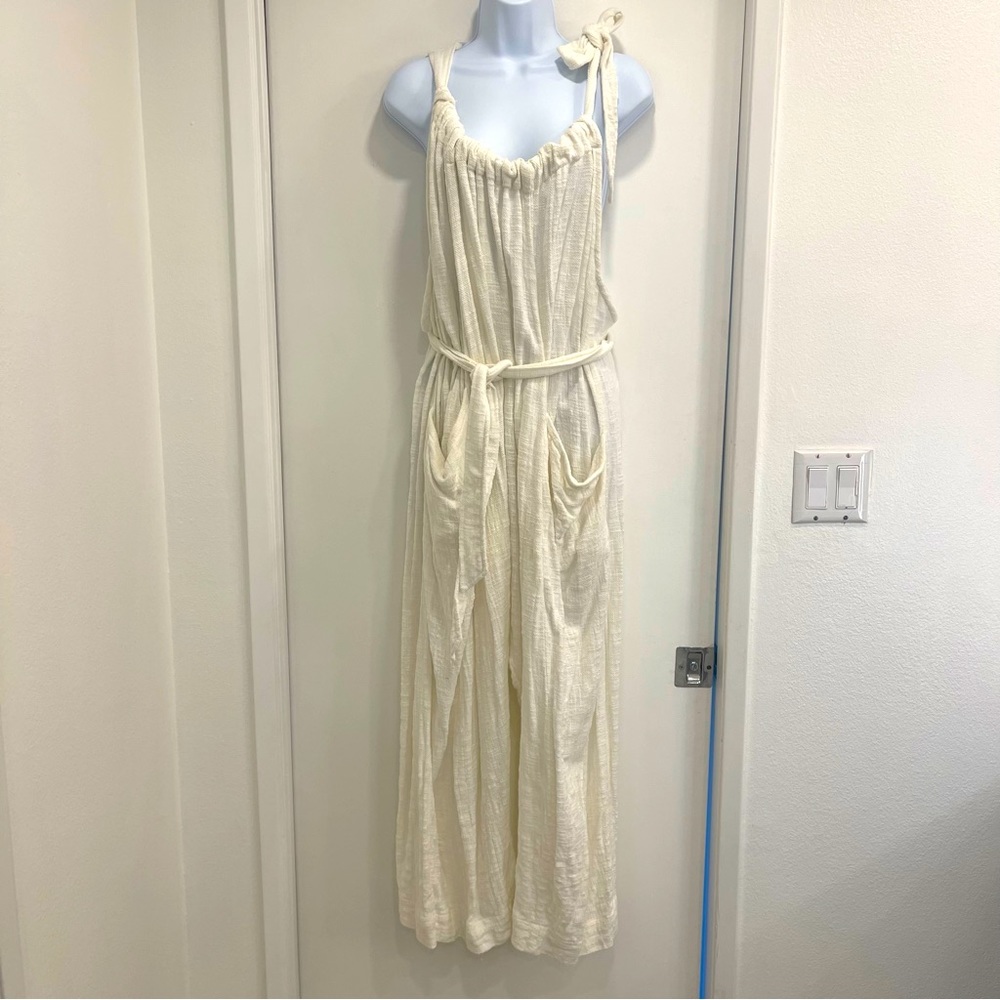 Free People Henriette Sleeveless Tie Waist Jumpsuit. Gauzy white Oversized Large